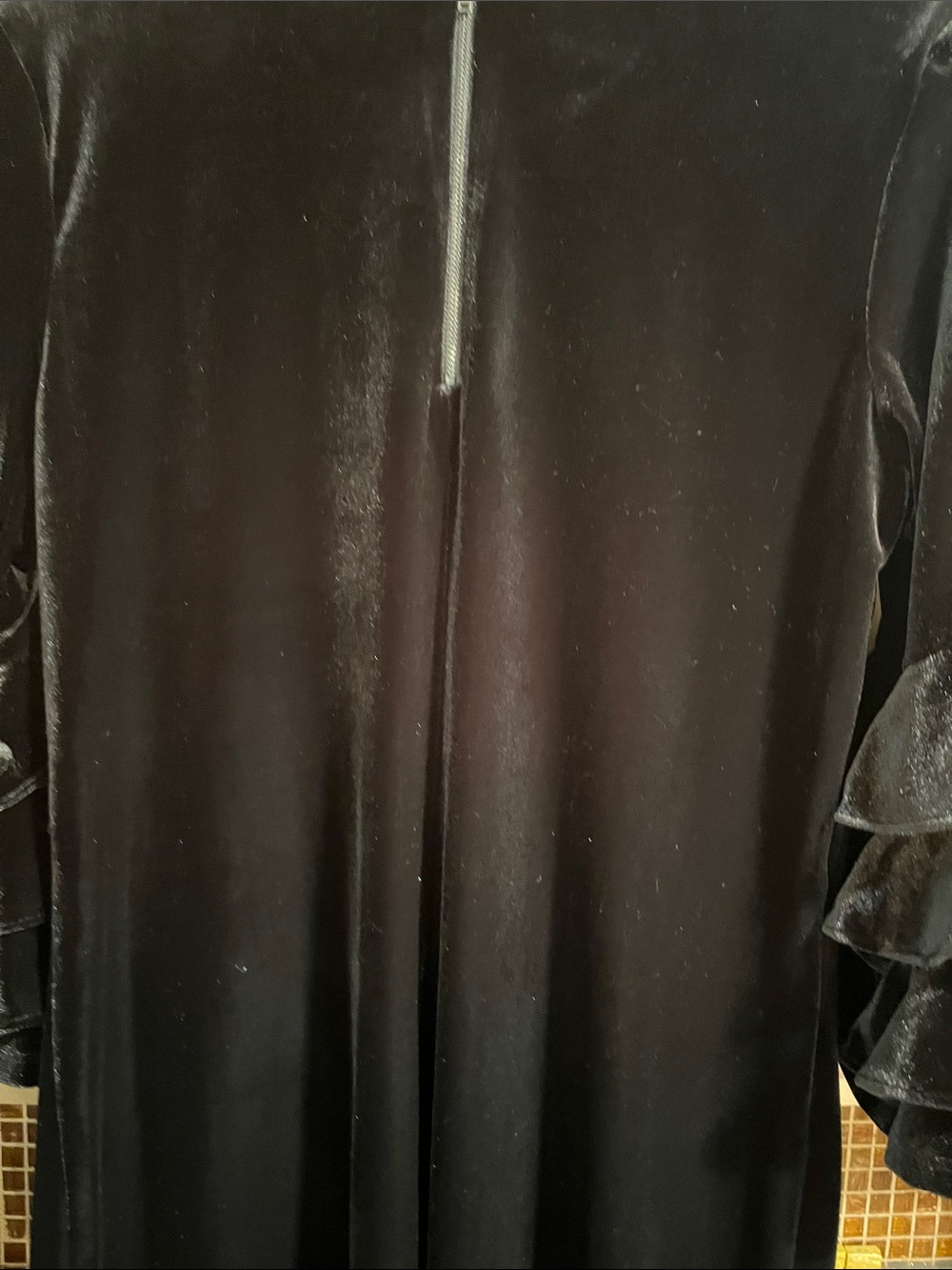 Julian Taylor Black Velvet Midi Dress with Ruffle Sleeves